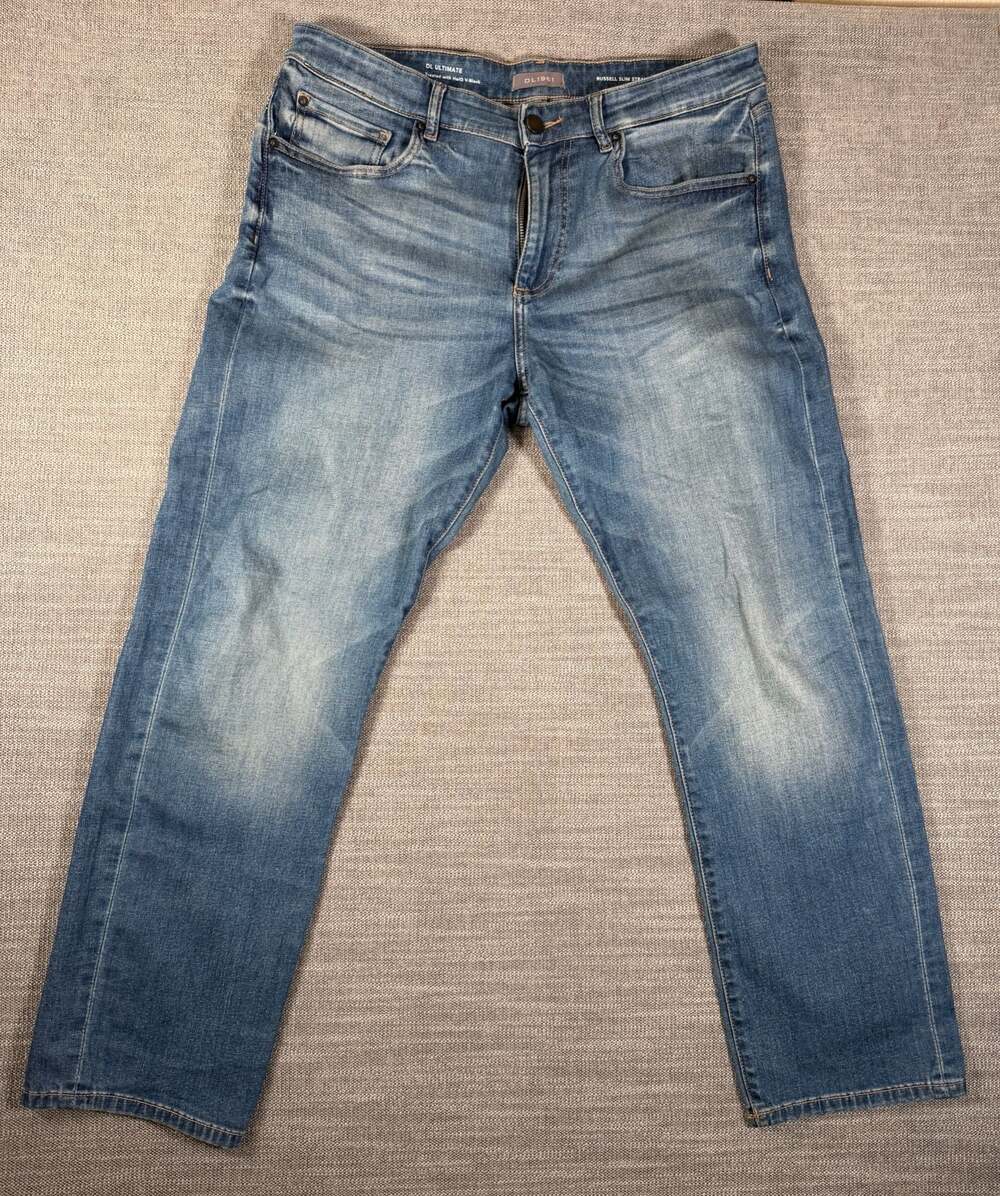 DL1961 Men's Russell Slim Straight Jeans, Size 34x30, Light Blue Wash
